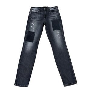 7 For All Mankind Black Distressed Patch Skinny Jeans Size 27